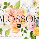 BLOSSOM watercolor floral clipart - Bright watercolor flowers png - Spring flowers - Floral bouquets Floral wreaths invite - Digital clipart