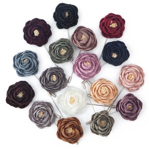 Set of fabric flower lapel pins, assorted colors