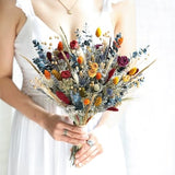 Colorful Boho Bouquet l Orange(Yellow) & Blue Boho Bouquet l Dried Flowers Bouquet l Bridal Bouquet
