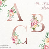 Watercolor Floral Alphabet Clipart, Monogram Initials PNG, Boho Letters, Spring Floral Numbers, Wedding Decor, Mockups