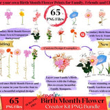 Birth Month Flowers PNG Kit, Watercolor Floral PNG bundle, DIY Birth Month Flower Print Creator Kit, Mother's day Gift, Botanical Clipart.
