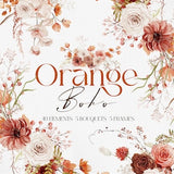 Orange Boho Floral, Watercolor Boho Flower, Boho Flower PNG, Watercolor Flower, Boho Wedding, Watercolor Flower Clipart, Boho Clipart