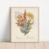 Birth Flower Bouquet Personalized Gift Custom Printable Gift Personalized Garden Print Mothers Day Gift for Grandma Birth Month Flower Art D