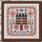 Cross stitch Sampler PDF Design Embroidery Autumn House Autumn Garden Instant Download Digital PDF