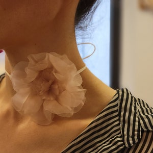 M&S Schmalberg silk organza flower choker necklace, light blush pink, layered bloom