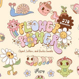 Flower power retro sublimation clipart bundle, positive vibes vector, cute hippie flowers, groovy characters
