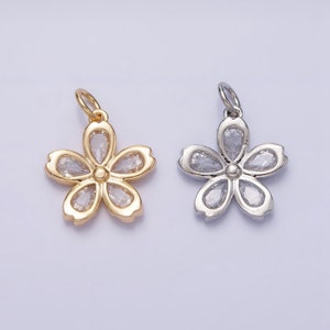 Mini flower add-on charm set in gold and silver with clear marquise petals