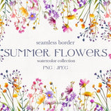 Wildflowers border , Flowers Seamless border , watercolor flowers clipart , Digital download , Commercial use up 100 pieces of product