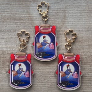 Kiki's Delivery Service SG Jar - Anime Ghibli Inspired Fanart - Acrylic Charm (Double Sided - 2w" x 3h") attached to a Sakura Keychain