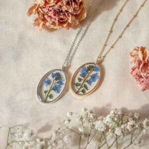 Forget Me Not Necklace | Pressed Flower Necklace | Dried Flower Jewelry Gift for Plant Lady | Real Flower Necklace Gift for Mom