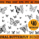 40 Floral Butterfly SVG Bundle Butterfly Flower Butterfly SVG File Butterfly Mandala Cut Files CRICUT Silhouette Svg Png Eps Dxf Jpg Ai Pdf