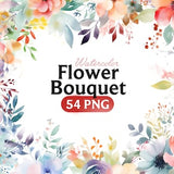 Flowers bouquet PNG, Watercolor Flower Clipart, Pink Flowers Bundle Illustrations, Instant Download, Digital Png