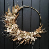 Decorative wreath of dried flowers made by hand in beige and cream tones - Country - Nature - Cottage - Boho - Green Witch