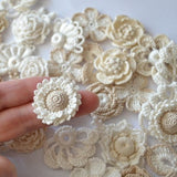 Ivory Irish crochet flower appliques, small rosette shapes (set of 30 pieces)