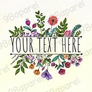 Floral watercolor wreath design with "Your Text Here" text placeholder
