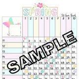 Spring flowers numbered 100 ball grid sheet with butterflies, flowers, and light color columns