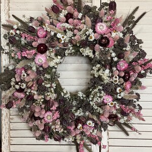 Dried flower wreath, pink wreath, grass wreath, bohemian wreath, everlasting, country wreath, pampas grass wreath, spring wreath
