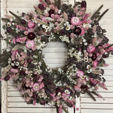 Dried flower wreath, pink wreath, grass wreath, bohemian wreath, everlasting, country wreath, pampas grass wreath, spring wreath