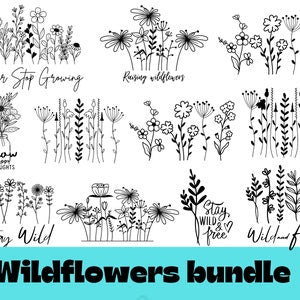 Wildflower bundle SVG set with line-art flowers, leaves, and plants