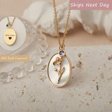 Mothers Day Gifts for Grandma - Gold Shell Flower Necklace - Birth Flower Necklace - Birthstone Necklace Birth Flower Personalized Nana Gift