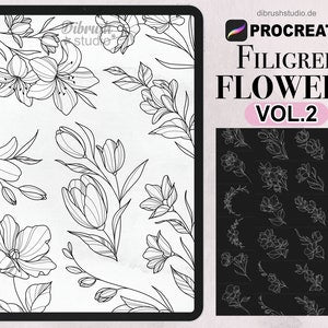 Procreate - Filigree Flowers Tattoo Fineline Stamps -  Commercial Use, Procreate Brushes