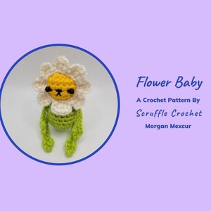 Crochet Flower Baby pattern, cute baby doll with yellow flower hood and green outfit