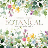 Botanical flowers border , Seamless border , Watercolor plants and flowers clipart , Digital download , Commercial use up 100 pieces