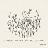 Bird Meadow Plotter File Svg Dxf Eps Png Jpg Pdf Animal Cricut Flower Clipart Botanical Vinyl Laser Cut File Wildflower Silhouette Spring