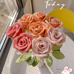 Finished Crochet Rose_Crochet Flower|Handmade Knitted Flowers|Crochet Flower Bouquet|Mother's Day Gift|Home Decor|Gift For Her|Crochet Idea