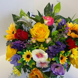Cemetery Grave Memorial Window Sill Artificial Flower Pot Vibrant Flowers. Yellow theme Flat Backed .Weighted Pots. Flowers glued