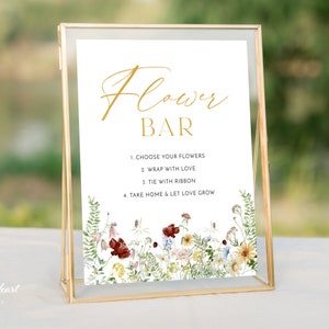 Framed wildflower flower bar sign with "Flower BAR" and floral bouquet artwork