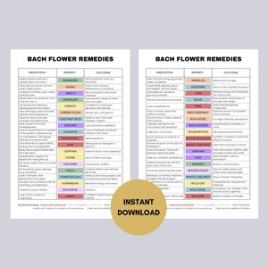 Bach Flower remedies poster chart with colored remedy list and instant download badge