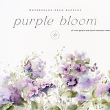 Wild Floral Clipart - Floral Watercolor Borders - Premade Clipart - Wedding Clipart - Floral Borders - Watercolor Clipart - Purple Flowers
