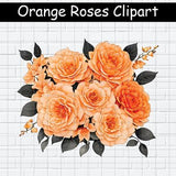 Watercolor Orange Roses Clipart - Hand-painted Digital Flowers Art - Mothers Day Bouquet Of Orange Roses - Watercolor Plants and Flowers