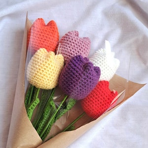 Crochet tulip flower bouquet with colorful handmade petals