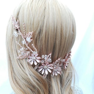 Pink pearl flower hair headband with beaded floral clusters