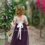 Eggplant Purple tulle flower girl dress, Fall Flower Girl Dress, rustic lace flower girl dress, boho flower girl dress, flower girl dress