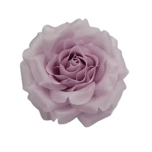 Lavender silk rose flower brooch pin with layered fabric petals