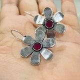 Flower Colorful Tiny Stud Hoops For Office Wear, Silver Oxidized Beautiful Indian Wedding Earrings Jewelry Hooks, Women USA, Free Delivery