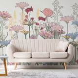 Wildflower removable vinyl mural / Peel and stick flower wallpaper / Wildflower photo mural