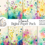 Watercolor Floral Paper | Flowers Digital Paper | Scrapbook Papers | Floral Sublimation | Commercial Use | Floral Background