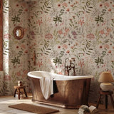Watercolor Wild Floral Wallpaper | Soft Botanical Floral Wall Mural | Little Floral with Grass Wallpaper | Field Flowers Wall Mural