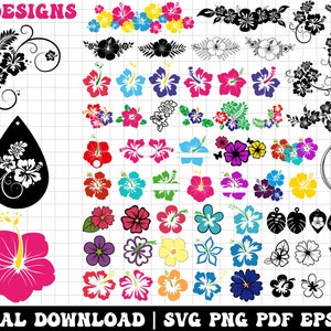 Tropical flower SVG cut file sheet with colorful hibiscus and floral clipart