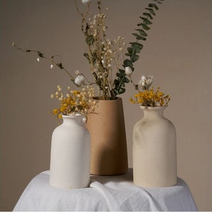 White ceramic flower vase, matte minimalist cylinder shape, open top