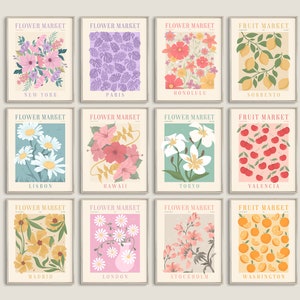 Set of 12 floral botanical wall art prints with assorted flower and leaf designs