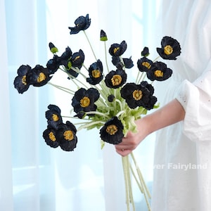 4 Heads Poppy Stem | High Quality Artificial Flower | DIY | Floral | Wedding/Home Decoration | Gifts - Black