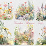 Garden Flowers Clipart, Watercolor Flowers PNG, Commercial Use Clipart