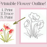 Outline Printable Flower Drawing for Painting and/or Coloring! Painting Tutorial Included!