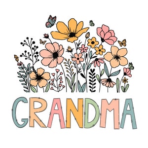 Floral grandma graphic with wildflowers and 'GRANDMA' lettering