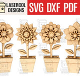 Flowers Set 3d - Laser Cut Files - SVG+DXF+PDF+Ai - Glowforge Files - Instant Download - Mother's Day Gift